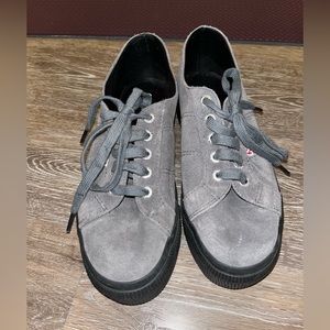 Superga Gray Suede Platform Sneakers with Black Soles